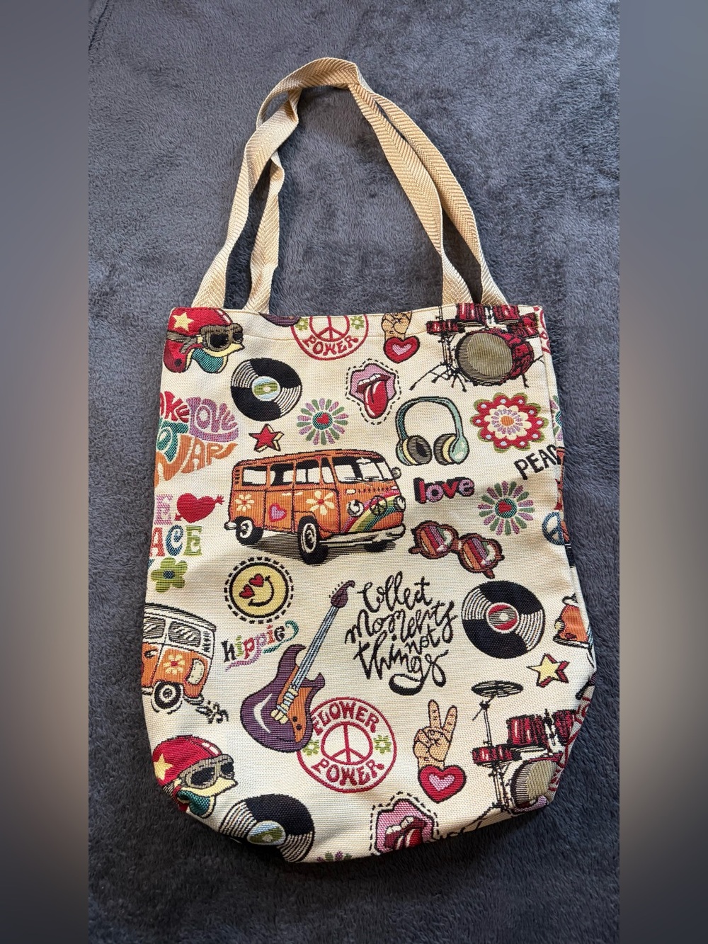 NW. New Hippie Graphic Canvas Tote Bag in Cream & Orange